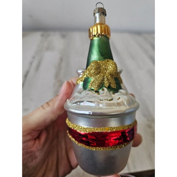 Glass champagne bottle bucket ornament glitter gold Xmas New Year's tree - Picture 5 of 9